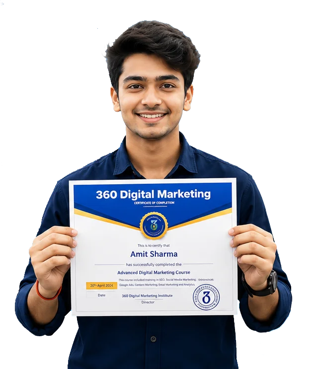 Student holding certificate after completing Digital Marketing Course in Kharghar